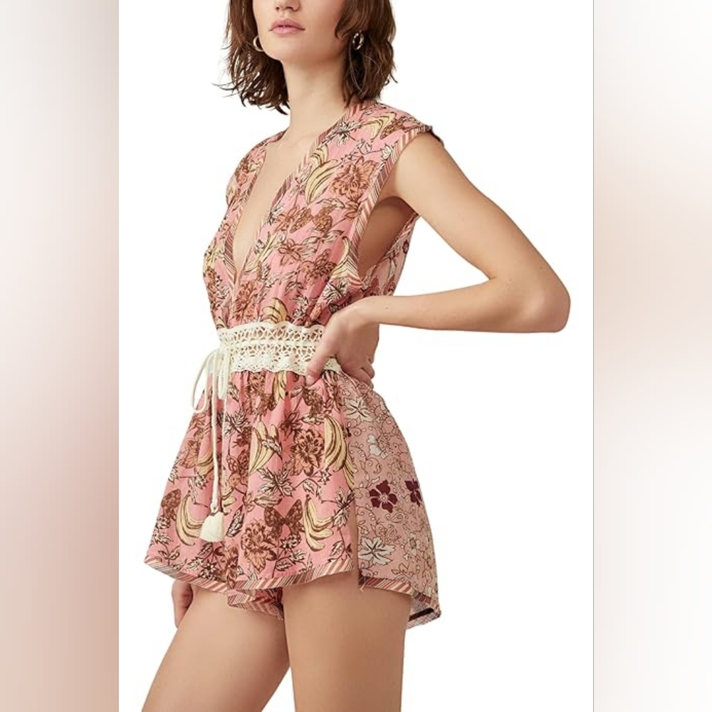 Free People watching waves crochet romper - mauve combo